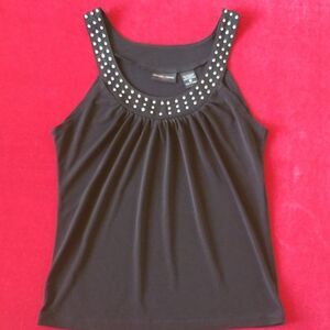 New York &Company Blk Round Neck Slvls.Blouse,S